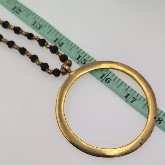 🇫🇷 NATARAJ COLLECTION Paris Long Black Rudraksha Beaded Gold Ring Pendant Neck - Picture 5 of 6